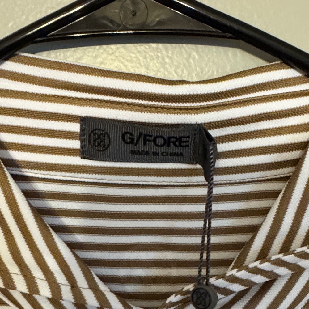 G/FORE Brown and White Striped Polo Shirt